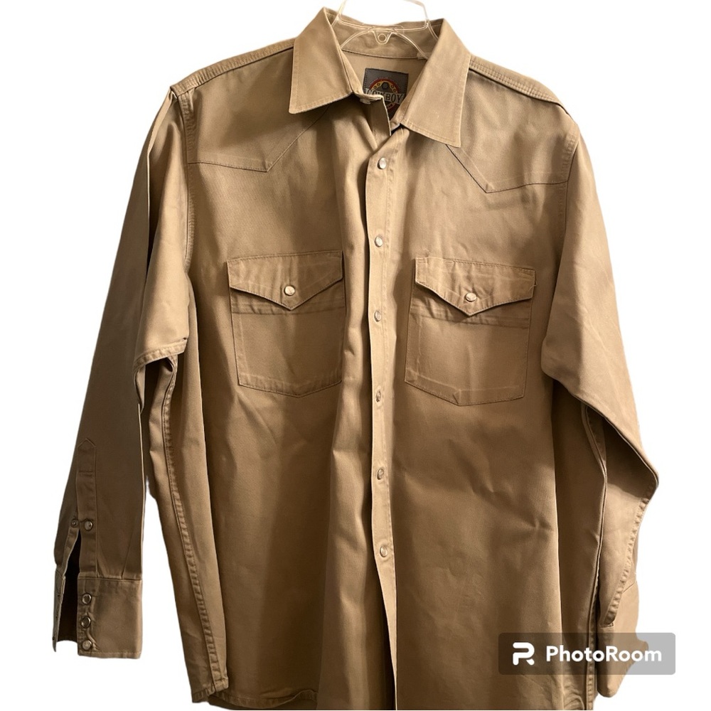 Cowboy Workwear Dual Pocket Pearl Snap Beige Button Up Shirt Adult Size 2XL